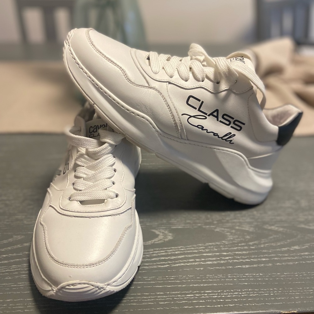 Cavalli Class By Roberto Cavalli Graphic Chunky Leather Sneakers size 9